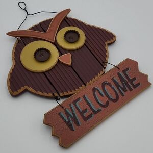 Quirky Rustic Owl Welcome Sign with Googly Bottle Cap Eyes